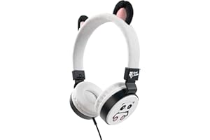 Planet Buddies Cuffie per Bambini, Cuffie On Ear Cablate, Limitatore di Volume 85db, Auricolari Cablati Pieghevoli Sicuri per Bambini con Microfono, 100% Plastica Riciclati, Panda Peloso