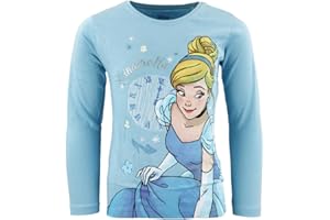 E PLUS M Disney Cinderella Mädchen Langarmshirt – Offizielles Lizenzprodukt – 100 % Baumwolle – Größen 98–128 – Blau oder Weiß