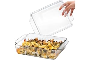 KARADROVA Casseruola Rettangolare con Coperchio, 24x20x6cm 2L Piatti per Lasagne da Forno, Casseruola in Vetro per Due Persone, Microonde, Resistente al Forno