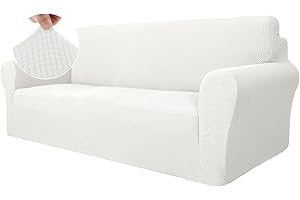 Ystyle Copridivano 3 Posti Con Braccioli, Universale Sofa Cover Antigraffio Gatto, Pesante Fodere Copridivani Elasticizzato, Copripoltrona Antimacchia Lavabile Antiscivolo, Bianco