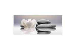 decorwelt Cuadro de cristal 125 x 50 XL Zen piedras blancas, panorámico, cuadro de cristal, moderno, decoración de cristal