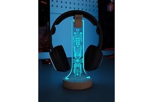 YuanDian PCB Light up Headphone Stand for Desk, Gaming Headset Wooden Holder RGB with 16 Color Lights for Game Room Decor