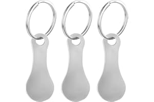 RUNEAY 3 Pieces Shopping Trolley Remover Stainless Steel Removable Shopping Trolley Token Key Ring with 3 Pieces Carabiner Shopping Chip Tool