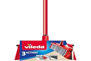 Vileda 3Action Balai intérieur avec 3 Poils différents, Rouge - Gris, 28 x 14 x 4 cm (Le manche n'est pas incluse)
