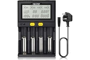 COSOOS 18650 Battery Charger,MiBOXER Smart Universal 4-Bay Charger, Automatic LCD Display,Fast Charging Rechargeable Li-ion LiFePO4 Ni-MH Ni-Cd AA AAA C 18350 18500 18700 20700 21700 26650 RCR123
