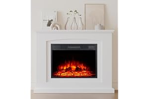 M.C.Haus Cheminée électrique avec étagère de Cheminée, Insert de Cheminée 23"/58cm, Appareil de Chauffage d'angle Autoportant avec Entourage Intégré, Meuble de Design Moderne, Blanc
