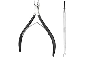 VOSSOT Zestaw nożyczek do skórek i popychacza do skórek – profesjonalne szczypce do skórek ze stali nierdzewnej, czarne, bardzo cienkie szczypce do usuwania skórek, manicure, pedicure, instrumenty do