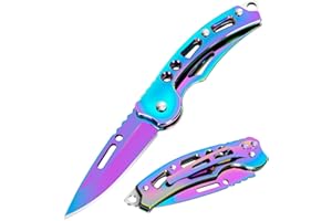 YiMai Navaja Plegable, 2 Piezas Pequeño Navaja de Bolsillo EDC con Llavero para Acampar, Pesca, Picnic, Cortar fruta (Color degradad)