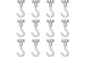 LSYYSL 12 Pack Round Neodymium Magnet Hooks, 8kg Load-Bearing Magnetic Hooks, Small Hanging Bracket for Cruising, for Garage, Refrigerator, Kitchen, Bathroom, Ceiling