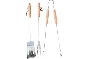 BBQ COLLECTION Unbekannt BBQ Tools - Herramientas para Barbacoa - Espátula, Tenedor y Pinzas para Barbacoa - Mango de Madera