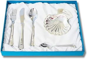 Bijou El Faro | Set coquille de baptême et couverts personnalisés | Coquille de baptême gravée | Gravure personnalisée | Présentation dans un étui premium | Un cadeau pour toute la vie