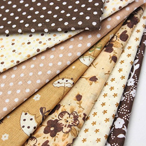KING DO WAY 7X Baumwolltuch Stoffpakete Patchwork Stoffe duenn Baumwolle Stoffreste Paket Reste Braun 50x50cm - 3