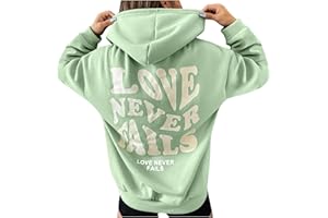 CGGMVCG Love Never Fails Hoodies für Frauen Briefdruck Grafik Sweatshirts Mode Casual Lose Langarm Pullover Tops