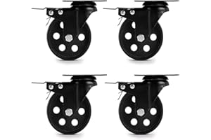 Skelang 4" Plate Caster Wheel, Cast Iron Swivel Plate Casters with Dual Locking for Vintage TV Stand, Coffee Table, Welding Cart, Total Load Capacity 2000 Lbs, Pack of 4