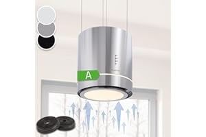 ‎KLARSTEIN Klarstein Inselhaube, Dunstabzugshaube Freihängend, Kronleuchter-Kochinsel, Dunstabzugshaube mit Filter, Inselhaube mit Umluft, Dunstabzugshaube zur Deckenmontage, 540 m³/h, Ø 38 x H 45 cm, Silber