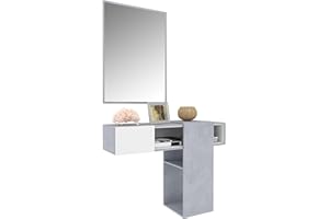 ARREDITALY Mobile Danzica Mobiletto da Ingresso Mensola Sospesa con Specchio E Ripiani Scorrevole Arredo Arredamento Sala 100 x 31.5 x 75 cm Colore Bianco e Cemento