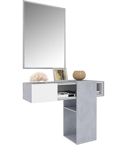 Mobile Ingresso Con Specchio E Cassetto Habitdesign Tekkan - Bianco/Rovere Canadese 75x116x29 Cm