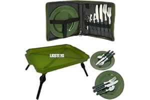 LIDSTERS FISHING SUPPLIES LTD NGT 600 Deluxe Carp Fishing Camping Picnic Day Cutlery Set + Green Bivvy Table