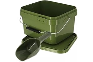 GENERIC Carp Coarse Fishing 5L Square Airtight Green Bucket Small Baiting Spoon Set