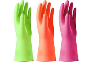 Alimat PluS 3 Colors Rubber Gloves, Washing up Gloves Without Liner, Reusable Cleaning Gloves Latex Free, Waterproof Kitchen Gloves for Laundry, Gardening (M)