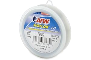 American Fishing Wire Surflon Nylon Coated 1x7 Stainless Steel Leader Wire - Fishing Leader Line for Saltwater, 10lb Test - 250lb Test in Bright, Black, Camo in 30ft, 100ft, 300ft and 1,000ft Lengths