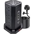 BEPiTECH 14-in-1 Power Tower Extension Cord, 9 Vertical Power Outlets Strip, 18W Fast PD USB-C & 4 USB Charging Ports, 2M Multi-Plug Surge-Protected UK Socket for Computer, Laptop, Phone, and Tablet