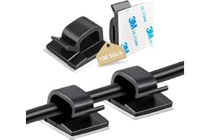 Abnii 100 supporti per cavi, per esterni, per interni ed esterni, autoadesivi, per gestione dei cavi, organizer per cavi, gancio per il fissaggio dei cavi, catena luminosa, 3 m, Nero