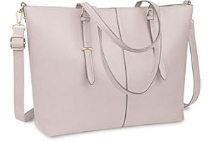 NUBILY Tote Bag Women Handbag PU Leather School Bag Laptop Bag 15.6 inch Large Waterproof Shoulder Bag Travel Shoulder Bag, Cream-White, L, Totes