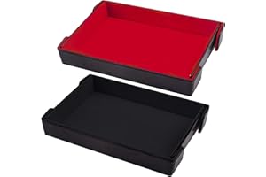 SIQUK 2 Pezzi Rettangolo Tavola per Dadi Vassoio per Dadi Magnetico PU e Velluto Tavola Dadi Pieghevole Dice Tray per DND RPG (Nero, Rosso)