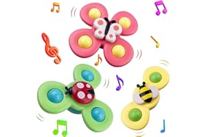 Dunkwckore 3PCS Jouet Bain Bébé, Spinner Bebe Ventouse, Coccinelle Abeille Papillon Animaux Mignons Jouets de Jeux Bain Bebe, Ventouses Rotatives Cadeau pour Tout-Petit, Enfants, Filles, Garçons