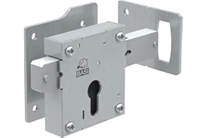 BASI | Aufschraub-Torschloss für Holztore | mit Schließblech | Vorrichtung für Profilzylinder | DIN rechts/links verwendbar | Riegel 6-tourig