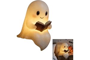 BLAUHAUS Halloween-Geister-Leselampe, Niedliche Geister-Leselampe, Ghost Reading Book Lamp, 3D-LED-Geister Statue Nachtlicht, Halloween-Dekoration für Leser und Buchliebhaber (Weiß, 14 * 12 * 20CM)