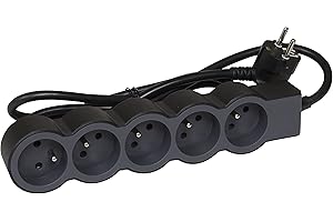 LEGRAND | Rallonge Multiprise Extra-Plate, 5 Prises 2P+T Avec Terre, Cordon 1,5m Noir Et Gris Foncé, 1 Prise À 90° Pour Chargeur Volumineux