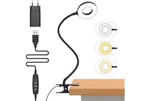 iZELL 10W Lampe de Bureau à Pince avec Adaptateur USB[3 Modes d’Éclairage &10 Niveaux de Luminosité] Flexible à 360°Lampe Lecture Clipsable, 40CM Lampe Bureau Led pour Maison/Bureau