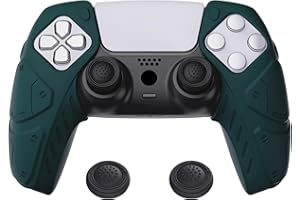 PlayVital Protection pour ps5 Coque Manette,Housse Silicone avec Capuchon pour ps5 Grips Joystick Controller Cover Skin Compatible avec Station de Charge,Édition Méca-Vert