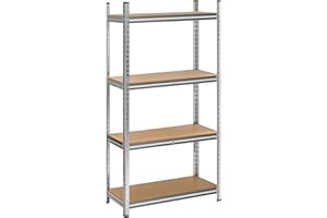 T-LOVENDO.ES T-LoVendo - Estantería Metálica Almacenaje de Acero Galvanizado + 4 Baldas MDF, 140x70x30 cm, Modular, Baldas Ajustables, trastero, Garaje