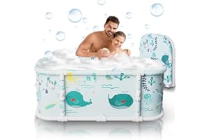 KISEELY Vasca da bagno portatile, vasca da bagno pieghevole da 120 cm, installazione gratuita, vasca da bagno addensata a 7 strati con supporto in metallo, SPA (Stile oceano M2)