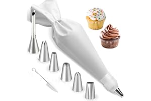 HALERCAY 9 PiècesDouille Patisserie Professionnelle,1 Poches à Douille en Réutilisable,DIY Poche Douille Patisserie Kit pour Décoration,avec différentes douilles en acier inoxydable