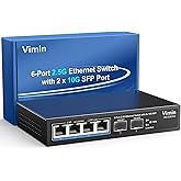 6-Port 2,5G Unmanaged Netzwerk-Switch, VIMIN 4X 2,5GBase-T-Ports, 2X 10G SFP, Ethernet Switching Kapazität von 60 Gbit/s, Wan