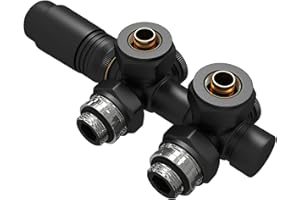 EMKE Robinet de Radiateur, Robinetterie de Robinet d'angle, Robinet thermostatique pour Radiateur, Kit Multibloc pour Radiateur avec Contrôleur de Température,Noir,1 pièce