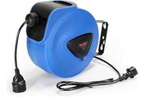 Fiqops Avvolgicavo automatico, 20 m + 1,5 m, montaggio a parete, girevole a 180°, avvolgicavo automatico per officina e stoccaggio, con funzione stop, avvolgicavo (spina singola)