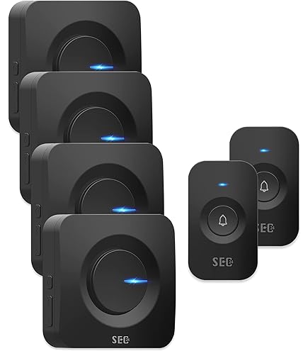 SURFOU Draadloze deurbel, 400 m bereik, waterdicht, plug-in ontvanger met led-knipperlicht, 5 volumeniveaus, 55 melodieën (2 zwarte ontvangers 2 zwarte zenders