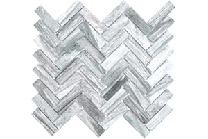CONWIRE Azulejos de cerámica en forma de espiga, aspecto de piedra, gris, para suelo, pared, baño, ducha, cocina, espejo, revestimiento de bañera, placa de mosaico