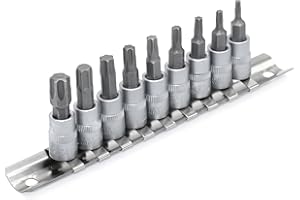 DAKCOS Torx Bit Socket Set, 1/4" Drive, 9 Pieces Star Bit Socket Set, T10 - T50, S2 Alloy Steel Bit and CR-V Drive Socket