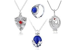 HJYZY 4 Stück Vampire Diaries Schmuck Daywalking Katherine Sapphire Elena Gilbert Eröffnung Eisenkraut Medaillon Bonnie Halskette Vampir Familienring Klaus Mikaelsons Ring für Fans