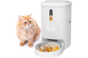 Pawmate Mangeoire Automatique pour Chat 3L, Distributeur de Nourriture pour Animaux de Compagnie à écran Tactile avec Bol en Acier Inoxydable, 1 à 6 Repas par Jour, Enregistrement Vocal 10s