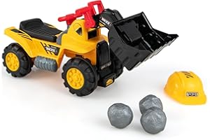 COSTWAY Escavatore Giocattolo Cavalcabile, Ruspa Elettrica Multifunzione con Suoni Realistici, Funzione Avanti e Dietro, Regalo per Bambini 3 Anni +, 85x45x30 cm (Stile 1)