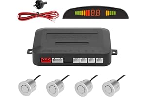 Tkoofn KFZ Summer Einparkhilfe Rückfahrhilfe 4 hinten Sensoren Hinter mit LED Farb Display Auto Parken Sensor System Pieper Radar Kit Hinter - Silber