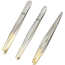 Set Mit 2 Schrägen Pinzetten Aus Edelstahl – 87 Mm, Vergoldet, Für Augenbrauen & Splitter