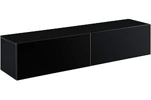 [en.casa] Armario de Pared Evaton Mueble de TV Mural Armario Flotante con 2 Compartimentos Consola de Entretenimiento Multimedia 140 x 33 x 30 cm - Negro, Alto Brillo
